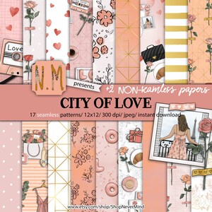 Día de San Valentín papel digital comercial uso san valentía aniversario parís amor papel patrón de papel planificador pegatinas oro papel washi cinta rosas paquete