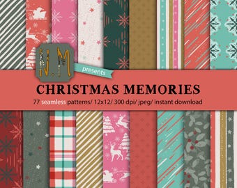 Christmas paper pack cozy winter digital pattern retro christmas commercial use seamless winter pattern plaid stripes reindeer paper pack