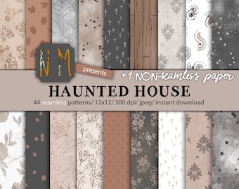 Halloween digital paper pack haunted house digital pattern commercial use vintage celestial seamless pattern stars pattern floral fall paper