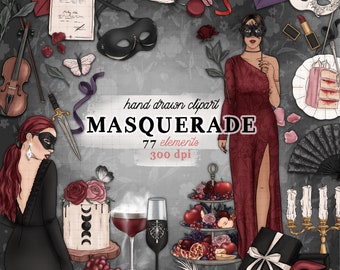 Masquerade clipart Masquerade Ball clipart kit commercial use halloween dance autumn roses sticker graphics fall clipart spooky halloween