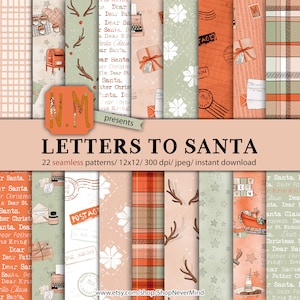 Pacote de papel digital de Natal Cartas para o Papai Noel padrão digital uso comercial planejador adesivo gráficos selos de caixa de correio xadrez padrão de inverno