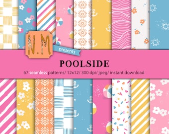 Summer paper pack summer vacation digital pattern commercial use seamless summer floral pattern sunshine stripes and flowers paper set