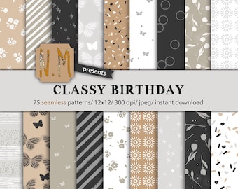 Birthday Party paper pack classy black gold birthday digital pattern commercial use seamless floral pattern tulips butterfly sprinkles paper