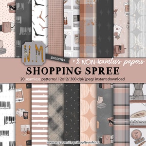 Shopping digital paper pack black friday shopping spree digital pattern fall fashion plaid seamless commercial use sticker graphics paper