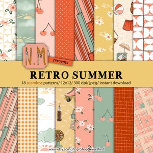 Retro Summer Digital Paper Pack Vintage Sommer digitale Muster kommerzielle Nutzung Retro-Sommer nahtlosen Musterplaner-Aufkleber Grafik-Set