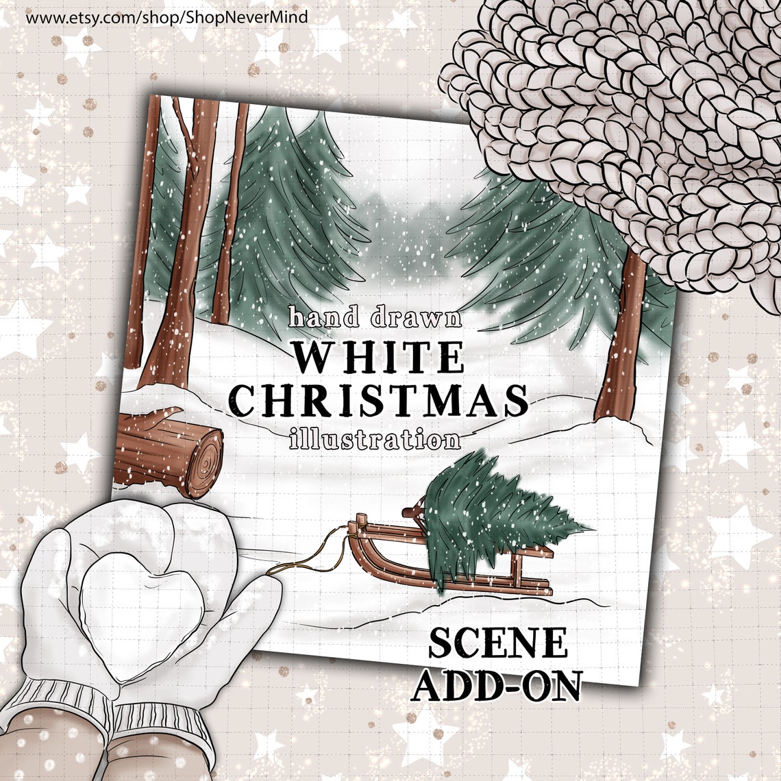 Christmas scene illustration forest scene clipart commercial | Etsy