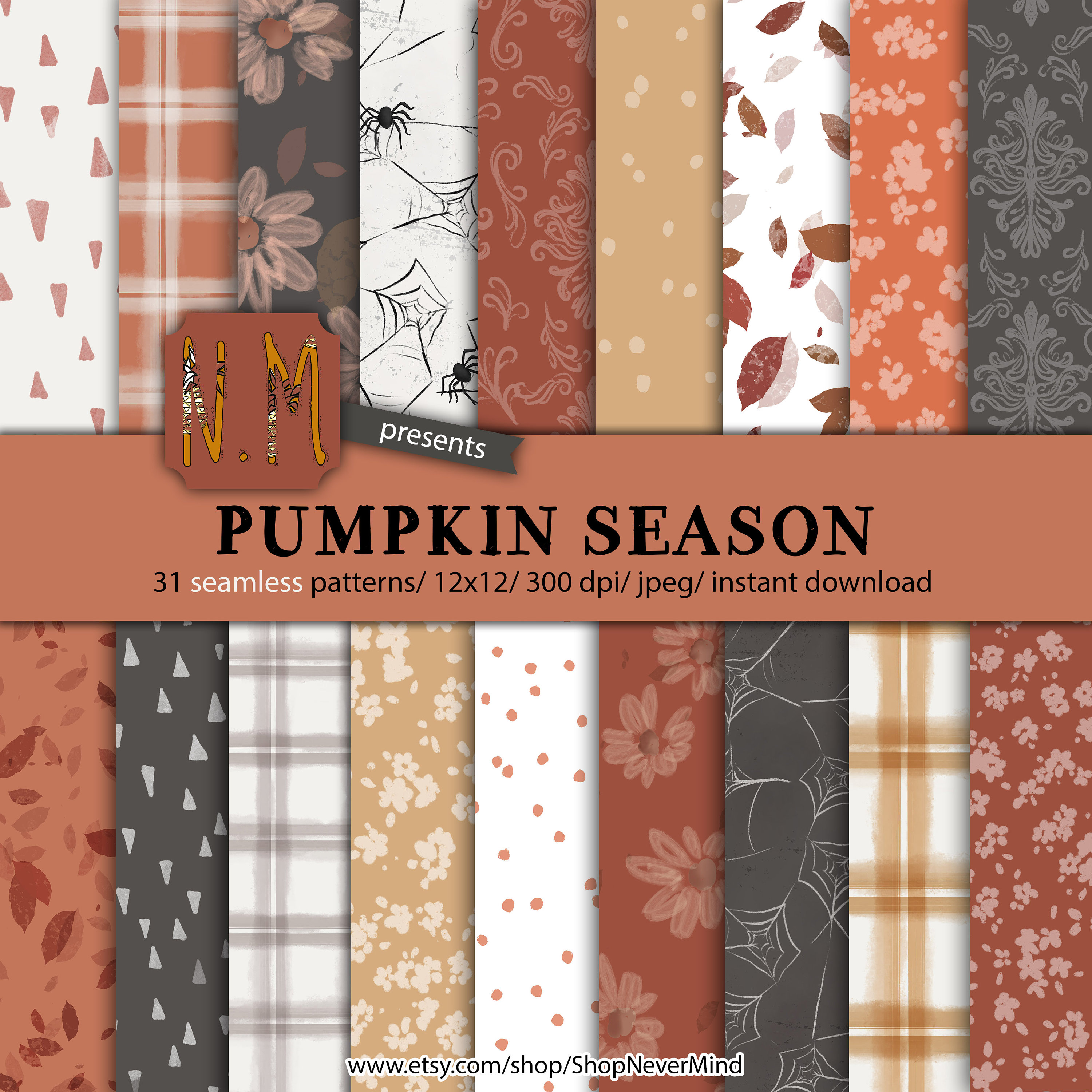 Scrapbooking seamless repeating pattern Autumn Berries and Leaves