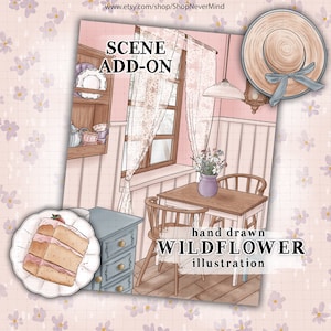 Easter scene illustration Cottagecore easter scene commercial use spring cottage kitchen table scene illustration planner sticker graphics