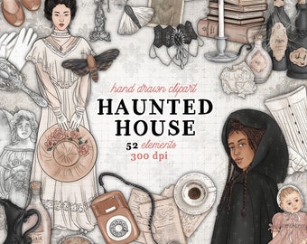 Haunted House clipart halloween clipart commercial use vintage spooky halloween rustic old house fall clipart fashion girl sticker graphics
