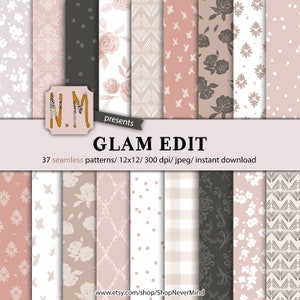 Glam paquete de papel digital floral patrón digital comercial uso de papel floral suave neutro glam patrón sin costuras damasco patrón inspirado en París