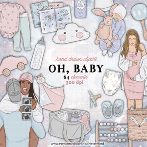 Baby Clipart Kit Pastell Baby Kinderzimmer Clipart kommerzielle Verwendung lila Mint grün Baby rosa Clipart Pastell Schwangerschaft Planer Aufkleber Grafiken