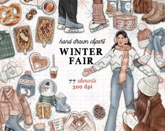 Winter wonderland carnival clipart kit winter fair clipart christmas market commercial use carousel ice skating planner sticker graphics set
