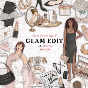 Glam clipart kit Glamour Beauty clipart commercial use makeup clipart high fashion french glam clipart paris chic planner sticker graphics