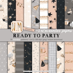 Nieuwe jaren digitale papier Pack New Years Eve partij digitale patroon commercieel gebruik planner sticker graphics Birthday Party neutrale naadloze Kit