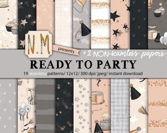 New years digital paper pack new years eve party digital pattern commercial use planner sticker graphics birthday party neutral seamless kit