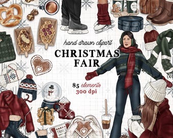 Christmas Market carnival clipart kit winter fair clipart christmas fair commercial use carousel ice skating planner sticker graphics set