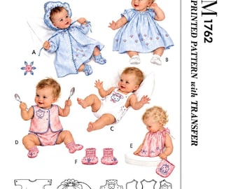 M 1762 Pattern Doll Infant New Born LAYETTE  BaBY Bonnet Dress Cap Pdf