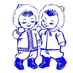 Patrón de calcetín con letras DOLLS para gemelos ALASKAN, hermano y hermana P-189-T Diseño por correo para NIÑO y niña con ropa