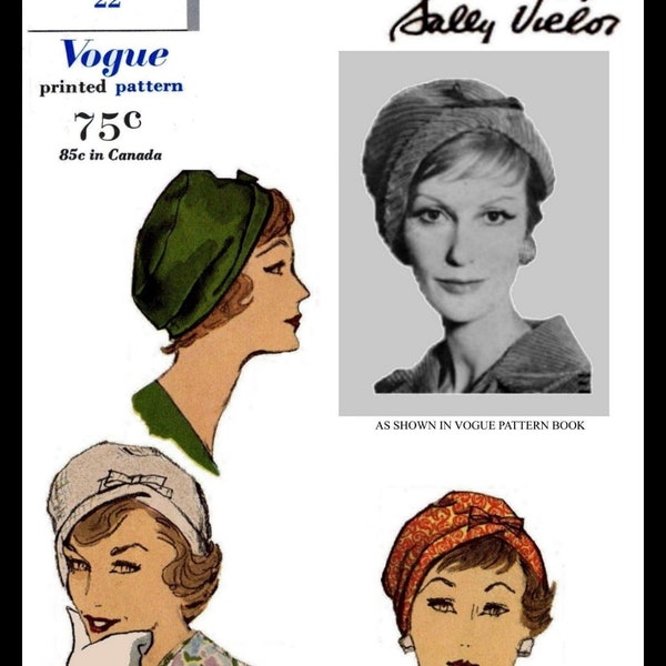 22" Head VOGUE # 9619  Fitted Cloche HAT Designer Sally Victor   Pattern Millinery