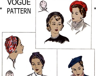 22" Vogue # 6124 Millinery Turban Beret Hats Pattern Ledger     Cancer Chemo