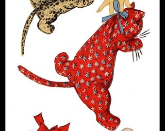 Ledger~ Advance 6931 Pattern Sleeping KITTEN Cat Kitty Toy Stuffed Animal or Pajama Bag 1940's