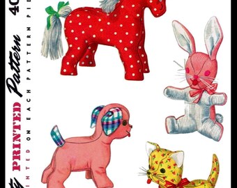 Ledger  Simplicity #4915 Child Craft Toy Stuffed Animal Rabbit Cat Dog Horse   Pattern 7.5-9" Pdf COPY