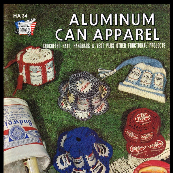 Letter Aluminum Can Apparel Crochet Crocheting Crocheted BEER Soda Can Hats Bag Lamp Visor Pattern pdf download