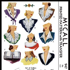 McCALL # 947 ~9~ Col Jabot et Poignets Accessoires Femme Patrons d'Accessoires Années 40