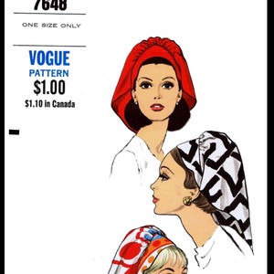 Vogue 7648 Designer Adolfo Scarf HAT    Pattern Millinery Chemo Cancer Headcover Alopecia