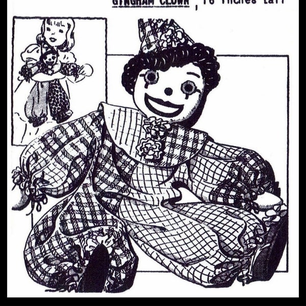 Stuffed Jointed CLOWN Doll    Pattern # 2591 Cute Cuddly 1940's 16" Toy  Craft Pdf  Ledger