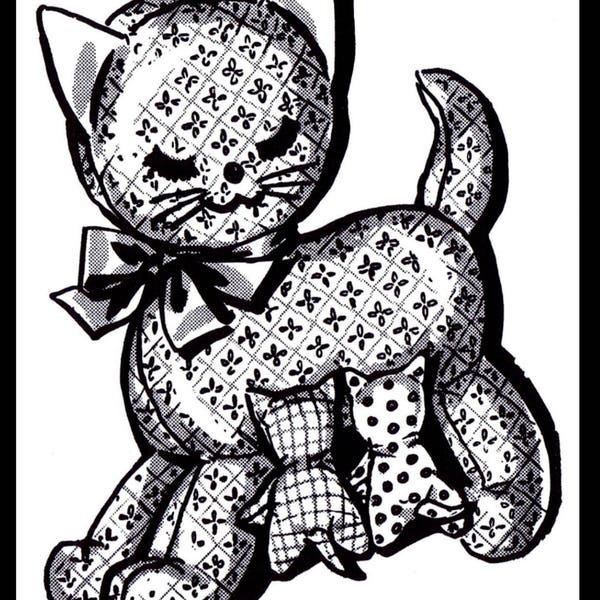 Mama Cat & Kittens Kitty Stuffed Animal   Pattern Mail Order 2465 Design Feline Toy  1940s Pdf