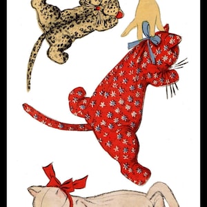 LETTER Advance 6931 Schnittmuster Schlafende KITTEN Katze Kätzchen Spielzeug Stofftier oder Pyjama Tasche 1940er Jahre