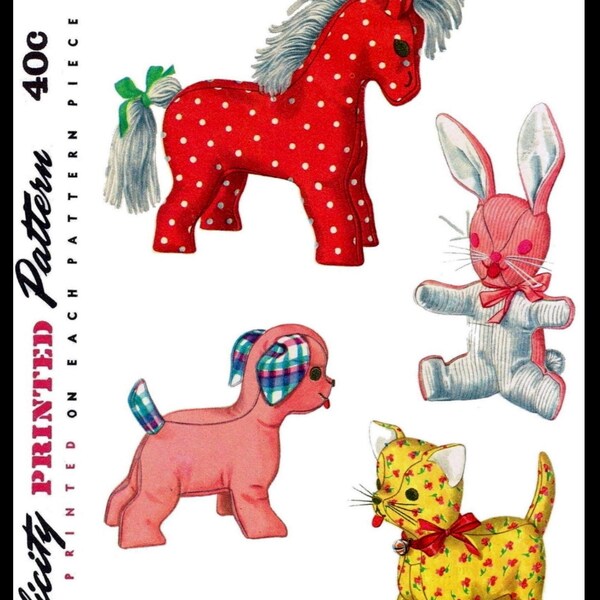 Simplicity 4915 Peluche à motif Lapin Chat Chien Cheval 7,5 à 9 po. Jouet artisanal pour BÉBÉ