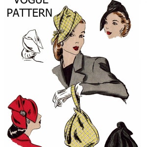 VOGUE # 5260 Hat & Bag Pattern Fabulous Set 1940's Millinery 1 Taille