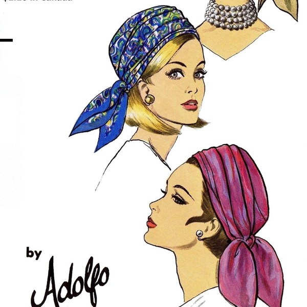 Head 21.5 Vogue 7649 Pattern Scarf HAT Designer Adolfo