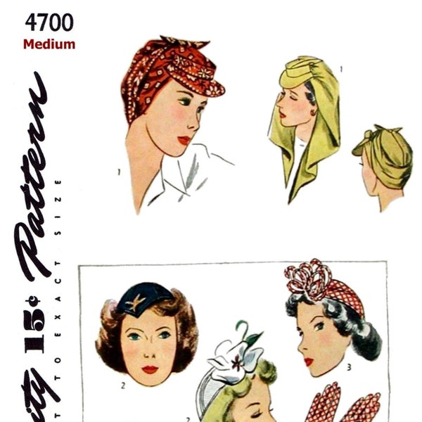 SIMPLICITY #4700 Rosie The Riveter Hats Caps Gloves  Pattern      Chemo 40s Millinery