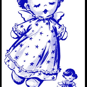 May include: A blue and white illustration of a little angel doll wearing a nightgown with stars. The doll has a halo and is holding a smaller doll. The text "2751 T LITTLE ANGEL!" is at the top of the image.