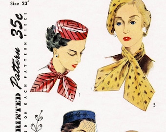 23" SIMPLICITY #4067 Beret Pillbox Hats Scarf      Pattern Chemo 1940's Millinery