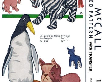 LeDGER McCall # 1299 Stuffed Animal Pattern Zebra or Horse Penguin Dog Craft Toy 11x17"