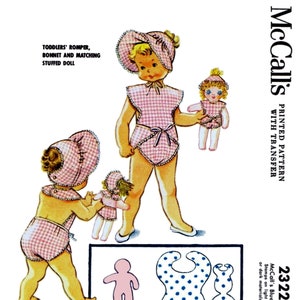 Size 1~  Ledger  McCall's #2322 Child Summer Romper Bonnet Doll Playsuit Sunsuit   Pattern  Girl