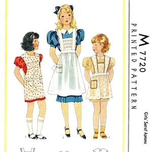 Patrón M 7720 Delantales con pechera para niñas de 4 a 6 años (PDF) Años 40