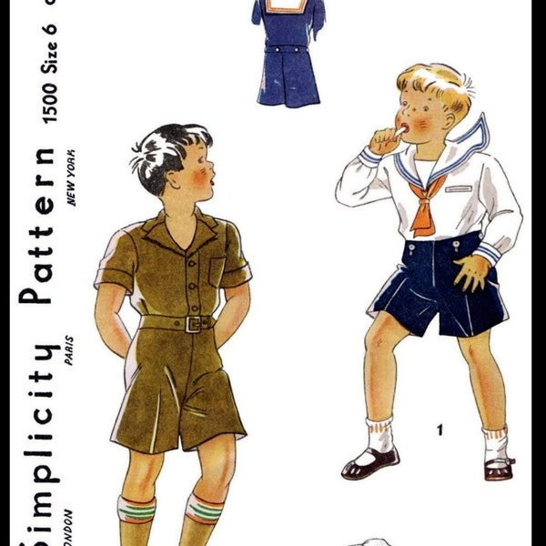 Simplicity # 1500 Pattern Child BOYS Nautical Sailor 2pc Suit Shorts Shirt Toddler SiZe 6 Pdf