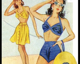 Digital Delivery Bathing Suit Sunsuit Bra Top Skirt Mail Order #154   Pattern 32" Bust 1940's Style Pdf