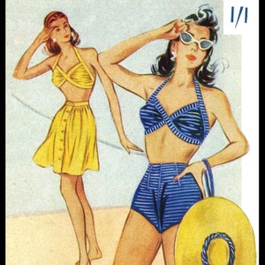 Digital Delivery Bathing Suit Sunsuit Bra Top Skirt Mail Order #154   Pattern 32" Bust 1940's Style Pdf