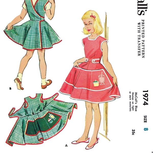 1974 McCall's Girl's Apron Pattern  Design Novelty 1950's Cook Cooking Kitchen Hostess  Ledger Size 8