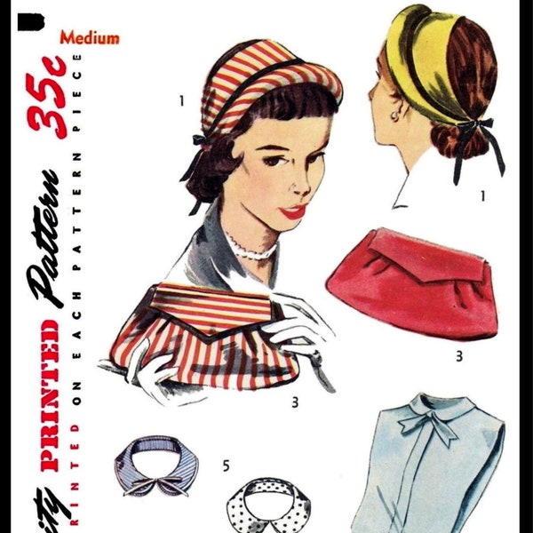 Simplicity 4195 HAT Bag Purse Dickey Collars  Accessory Pattern Medium Women's 1940's