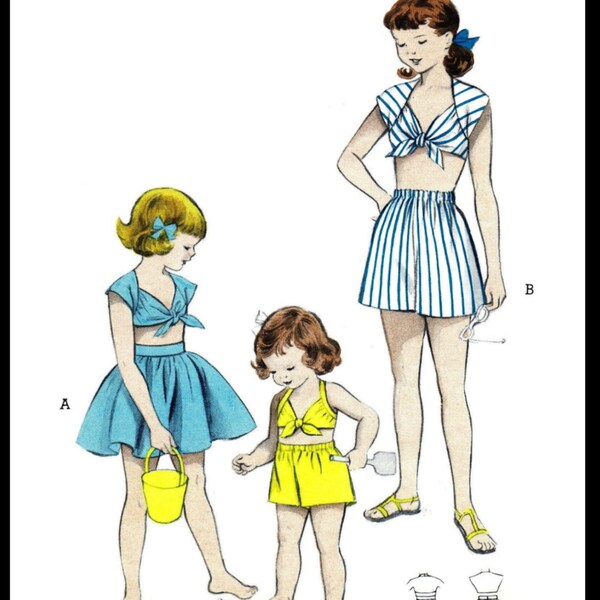 Size ~8~ Butterick #6143     Pattern Child Girls 2pc Sunsuit PlaySUIT ToP Skirt Shorts  Pdf