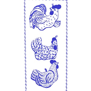 May include: Blue and white rooster and hen embroidery pattern design, with the number 7041 in the top right corner.