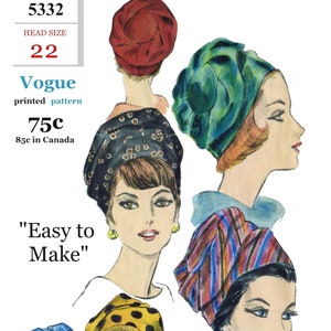 22" Head Vogue # 5332  SoFT Turban HATS Pattern Chapeau Chemo Millinery Pdf