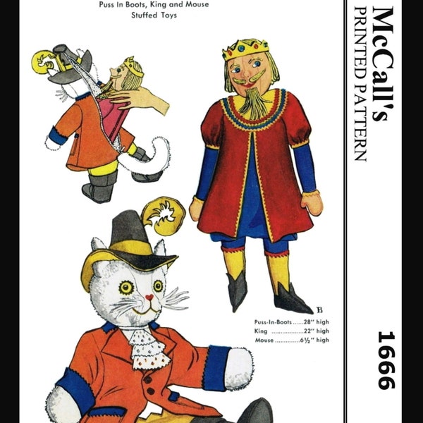 McCall's 1666 Doll Pattern Puss in Boots Cat 28" King 22" Mouse 6.5" w/Clothing LEDGER